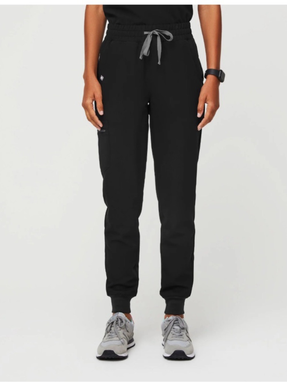 Figs Black Drawstring Joggers with Gray Tie